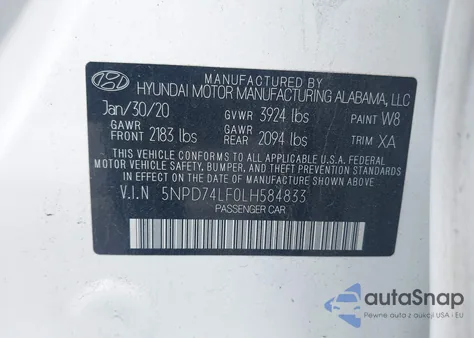 2020 Hyundai Elantra Se из США, поврежденный, VIN 5NPD74LF0LH584833